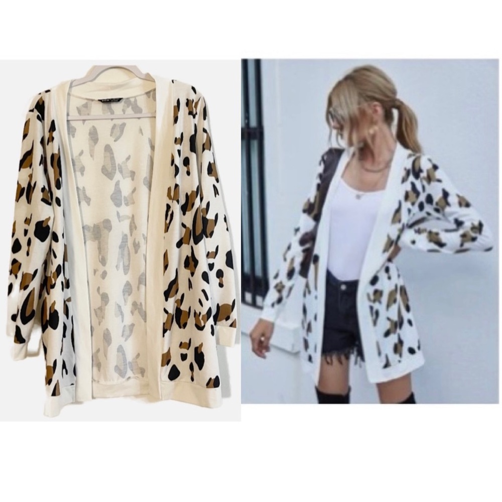 Shein Leopard Print Open Front Cardigan Size L